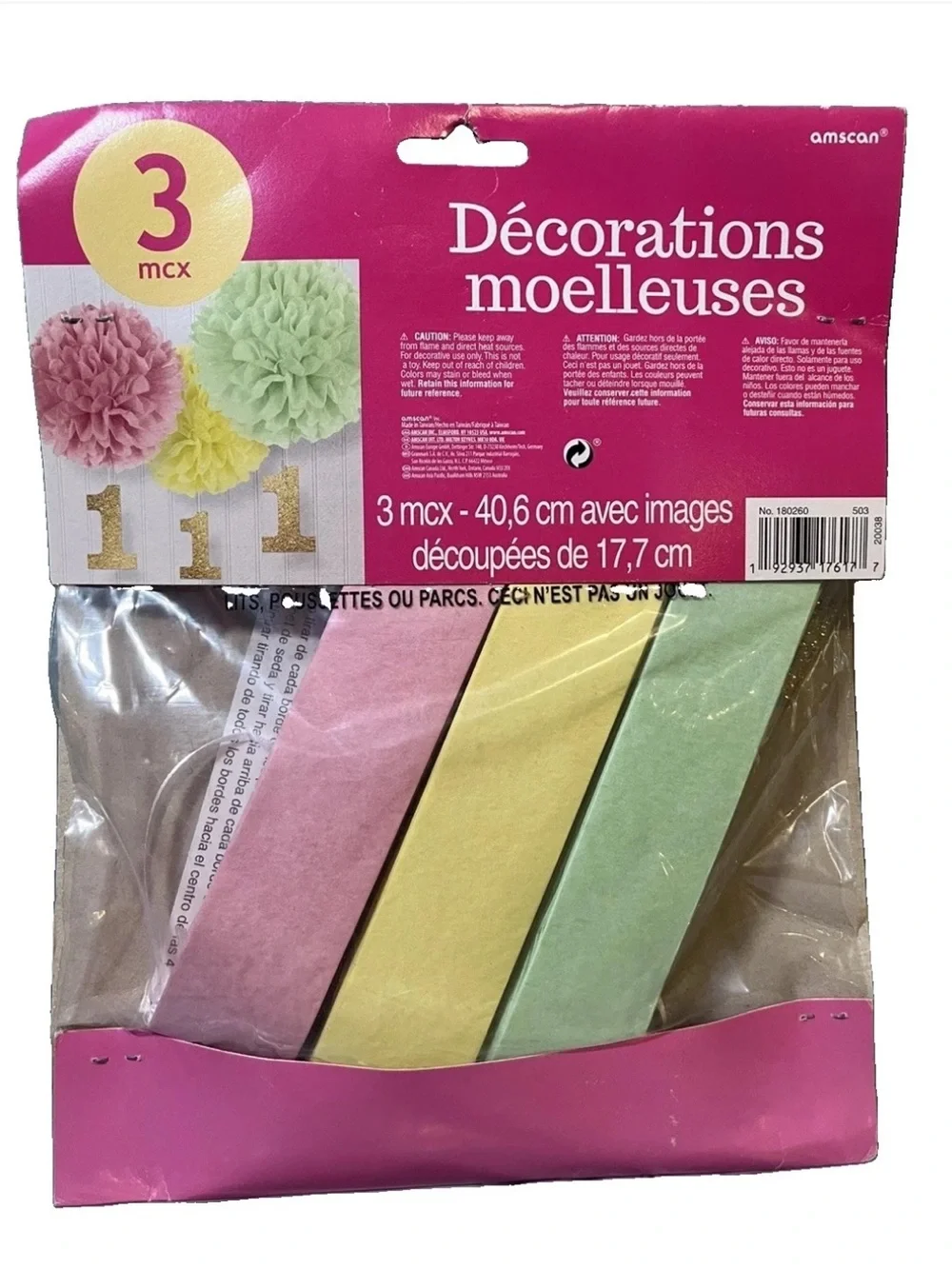 1st Birthday girl boy 3pcs Fluffy Decorations 16” Pom poms glitter gold number 1